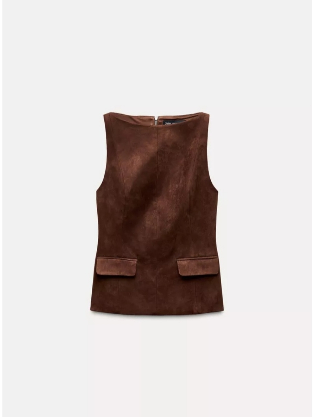 Zara Brown Suede Sleeveless Shell Top